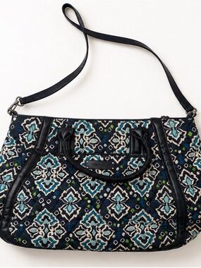 Vera Bradley Navy Quilted Tote with Teal & Cream Pattern